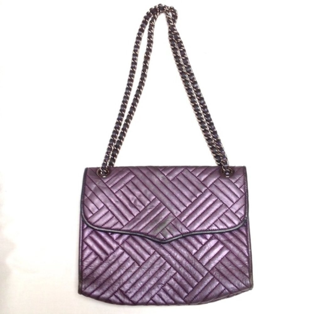 Rebecca Minkoff Purple Metallic Bag Crossbody Shoulder Metal Chain Quilted